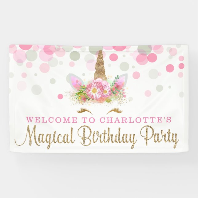 Bannières d'anniversaire de licorne mignonne visag (Horizontal)