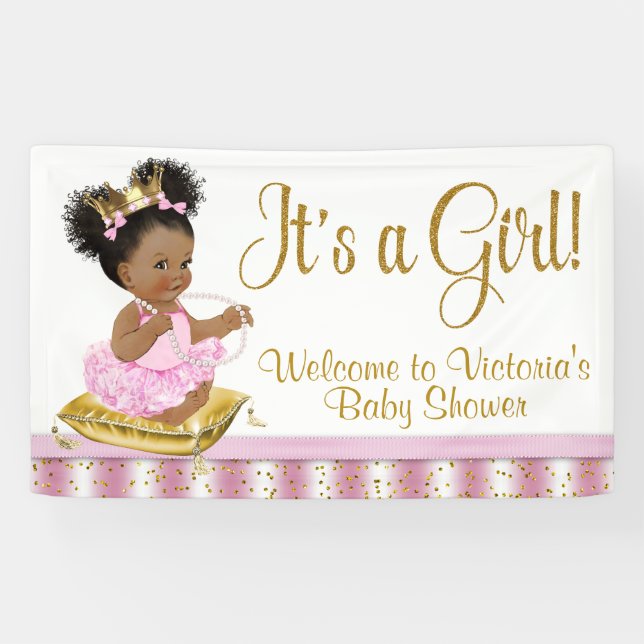 Bannières de Baby Shower de Princesse Afro-América (Horizontal)