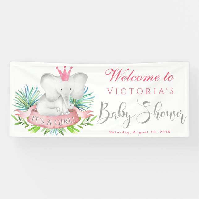 Bannières de Baby Shower éléphant fille (Horizontal)