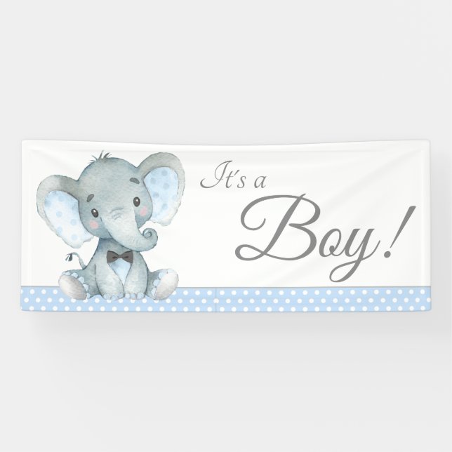Bannières de Baby shower Eléphant mignonnes garçon (Horizontal)