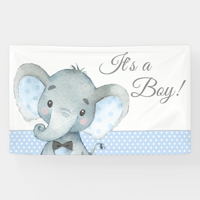 Bannières de Baby Shower pour Garçon Éléphant (Horizontal)