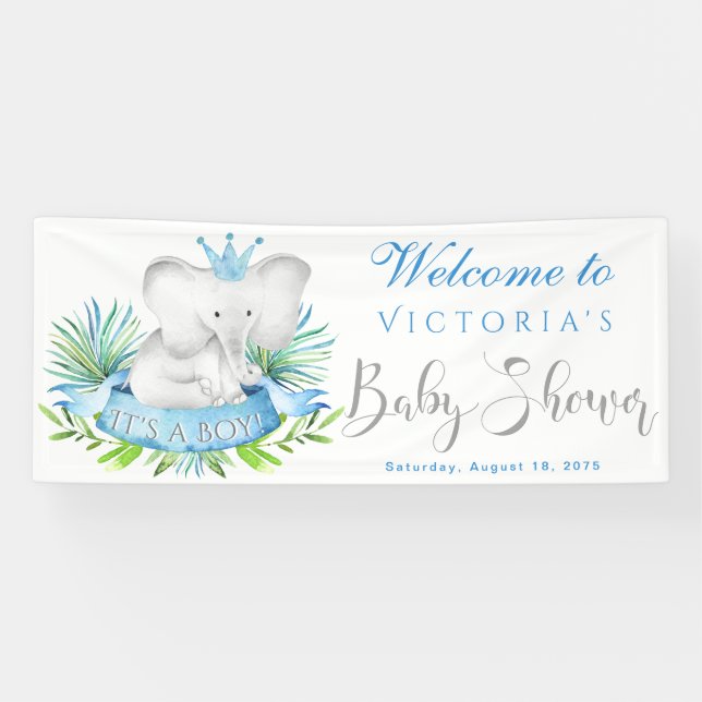 Bannières de Baby Shower pour Garçon Éléphant (Horizontal)