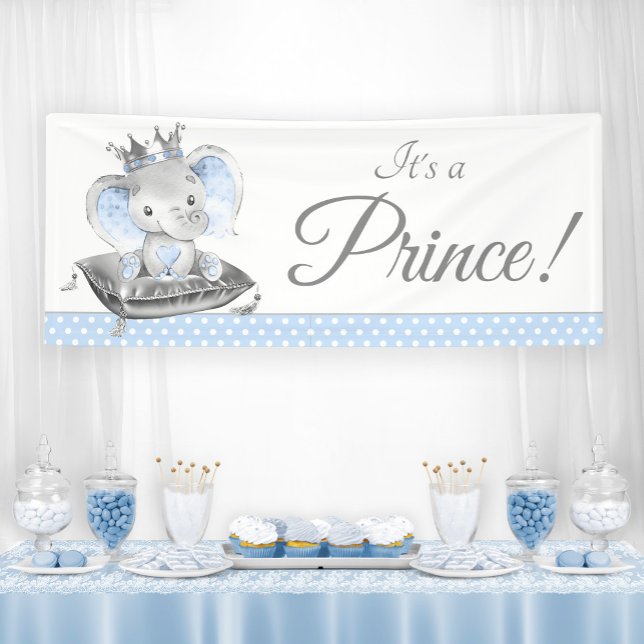 Bannières de Baby Shower Prince Éléphant Garçon (Cute elephant prince baby shower banner. You can change the text.)