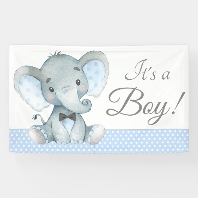 Bannières de Fête de Naissance pour Bébé Éléphant  (Horizontal)