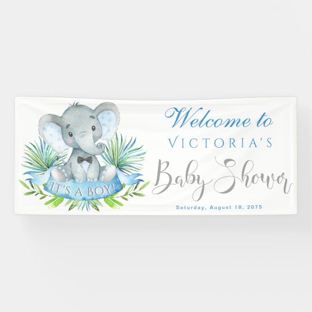 Bannières de fête prénatale éléphant pour garçons (Horizontal)