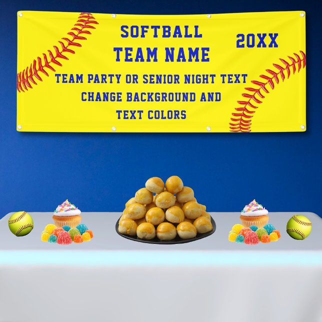 Bannières personnalisées de l'équipe de softball a (Softball Team Banners. Softball Senior Night Party Ideas. Blue, Personalized softball banners. )