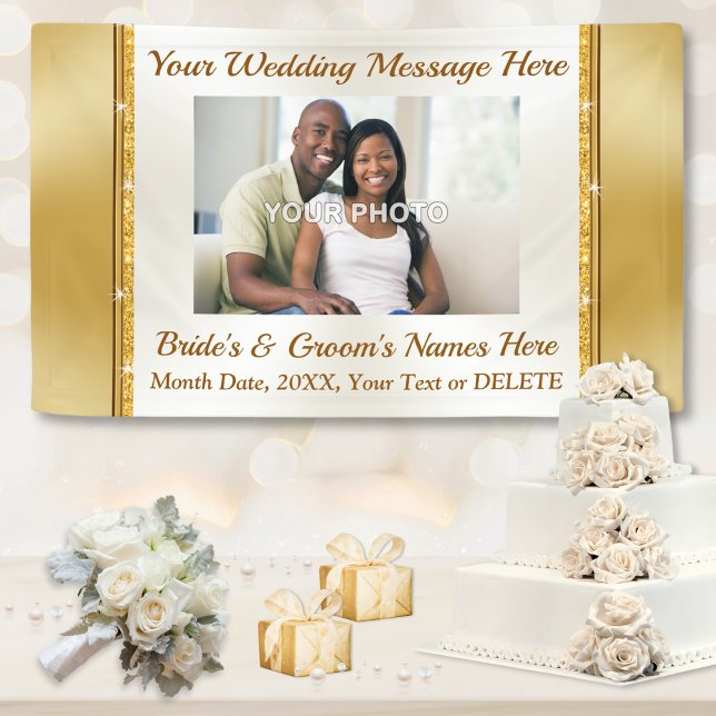 Bannières personnalisées et Mariages avec photos e (Photo Wedding Banner. Personalized Wedding Banners. Gold and Ivory Wedding Theme and Decorations.)