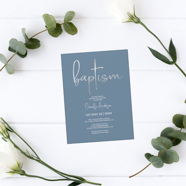 baptême argent moderne gris garçon Invitation (Créateur téléchargé)