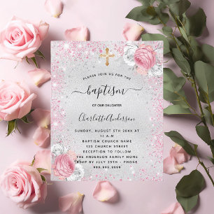 Baptême argent rose fille parties scintillant flor