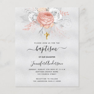 Baptême argent rose or fille budget invitation