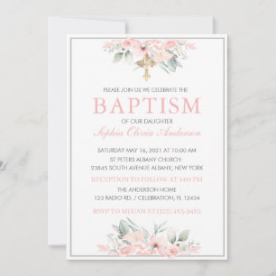 Baptême Baby Girl Invitation Papeterie rose