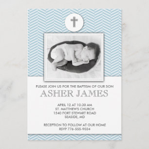 Baptême Baptême Bébé Bleu Chevron Invitation au ba