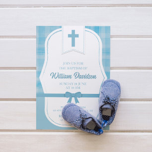 Baptême bébé bleu simple Invitation
