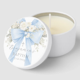 Baptême bébé garçon Eucalyptus Bleu Nœud