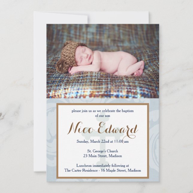 Baptême Bénédiction Bleu Christening Invitation (Devant)