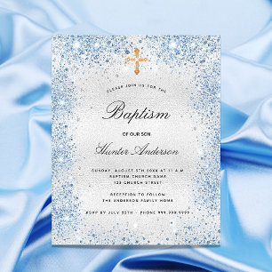 Baptême bleu argenté invitation garçon