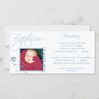 Baptême bleu clair Invitation photo