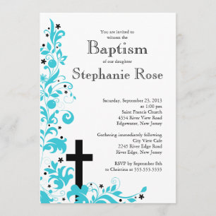 Baptême bleu croisé moderne de fleur, invitation