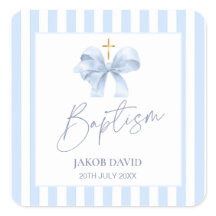 Baptême Bleu du garçon Faveur Sticker avec Bow