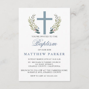 Baptême Bleu Élégant / Invitation Christening