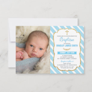 Baptême bleu et or Baby Boy Photo Invitation