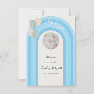 Baptême bleu moderne avec photo personnalisée RSVP