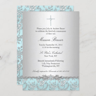 Baptême Bleu Rose & Cross / Invitation Christening