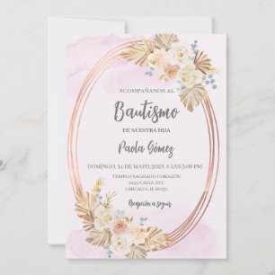 Baptême Boho rose invitation pour fille