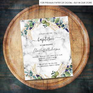 Baptême budget eucalyptus invitation en marbre d'o
