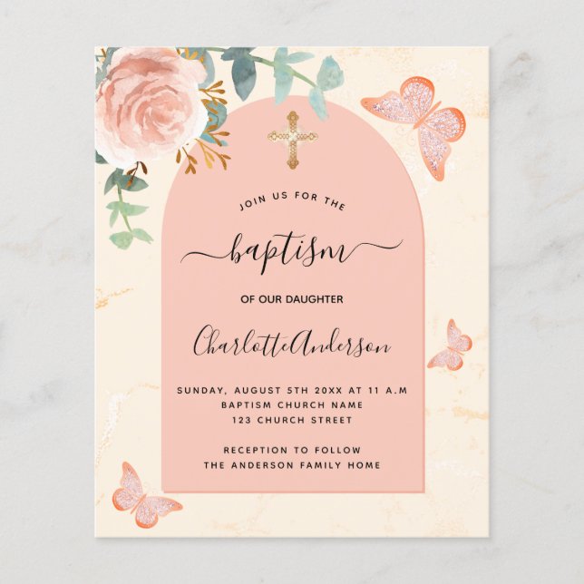 Baptême Budget eucalyptus rose papillons floraux (Devant)