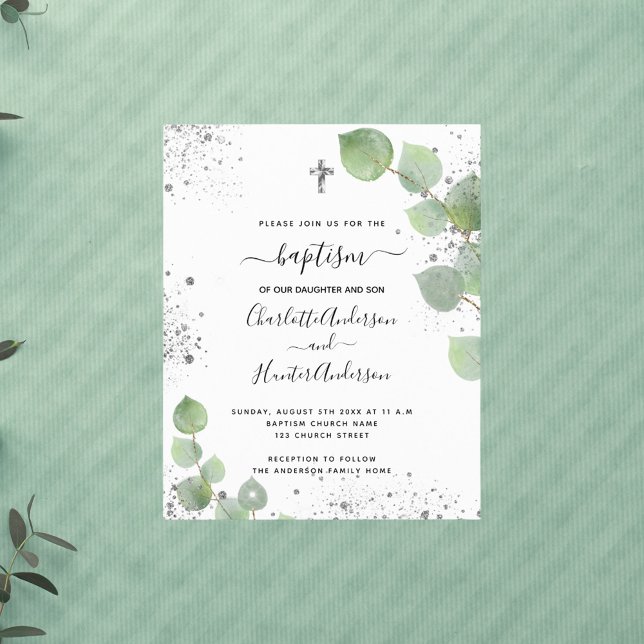 Baptême budget invitation eucalyptus jumeaux (Créateur téléchargé)