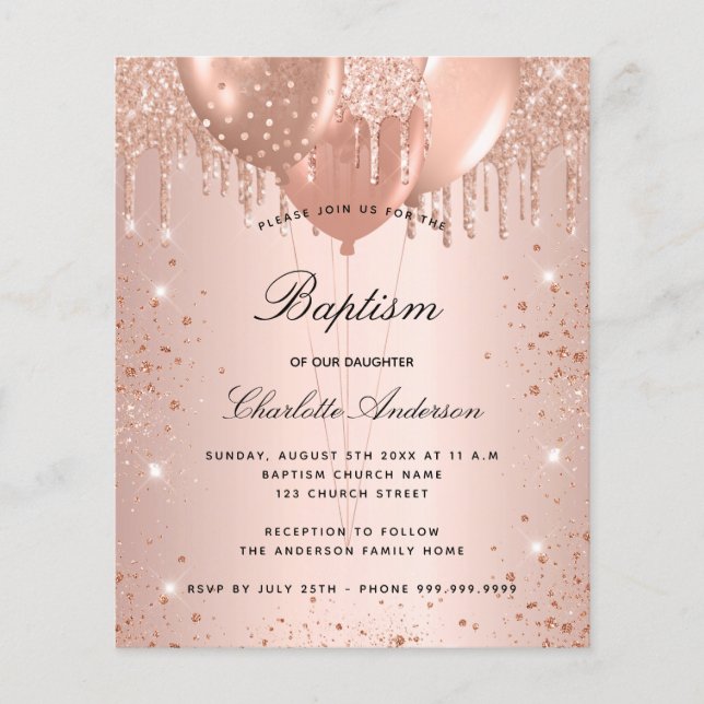 Baptême Budget rose or blush parties scintillant b (Devant)