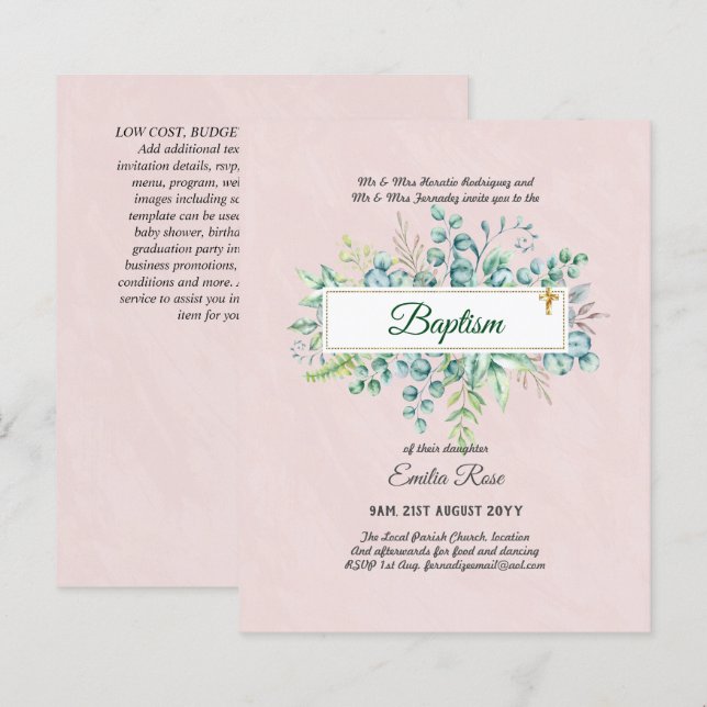 Baptême BUDGÉTAIRE Bautizo Bautismo Invitations VE (Devant / Derrière)