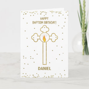 Baptême Carte de Fête Personnalisée avec Croix Dor