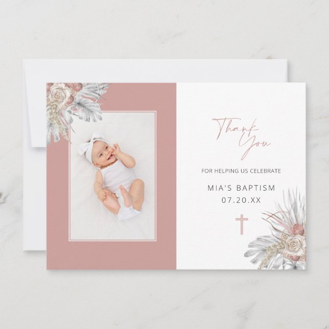 Baptême Carte de remerciements Fille Boho Arc Flor (Devant)