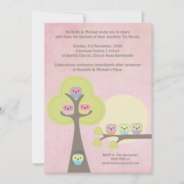 Baptême Cérémonie de baptême Cute Ows Invitation (Devant)