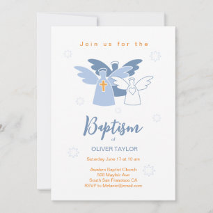 Baptême Christening Angels Invitation