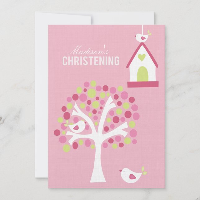Baptême Christening Bird Tree Invitation personnal (Devant)