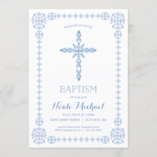 Baptême, Christening Boys Invitation Croix Élégant