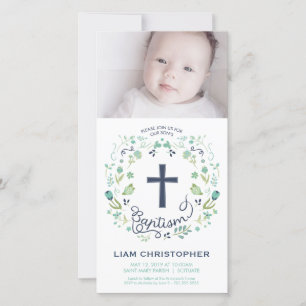 Baptême, Christening Carte photo Invitation - Garç