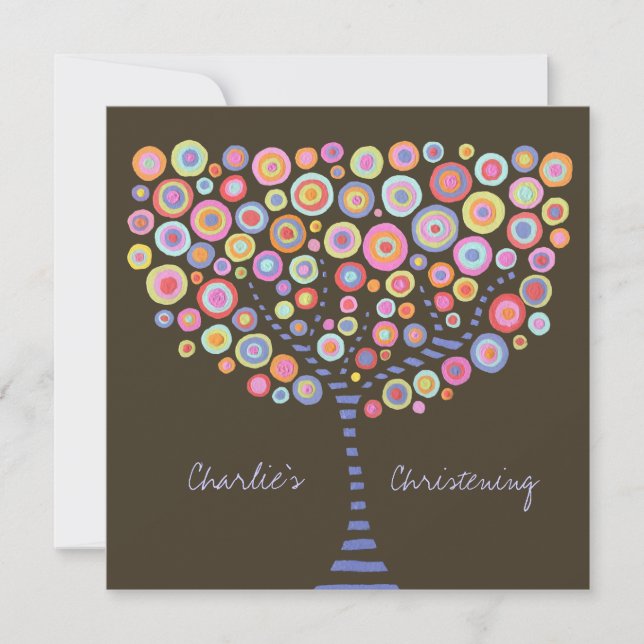 Baptême Christening Cercle Arbre Rétro Invitation (Devant)