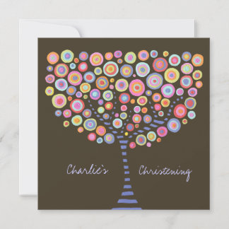 Baptême Christening Cercle Arbre Rétro Invitation