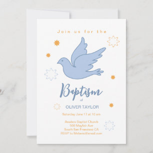 Baptême Christening Dove and Stars Invitation