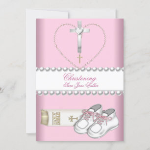 Baptême Christening Fille Rose Blanc