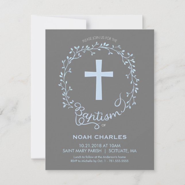 Baptême, Christening Invitation - Baby Boy Invitat (Devant)