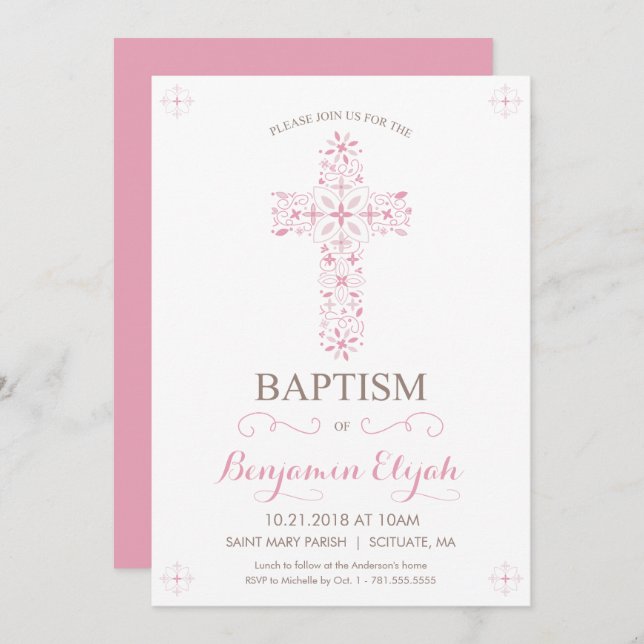 Baptême, Christening Invitation - Baby Girl Invita (Devant / Derrière)