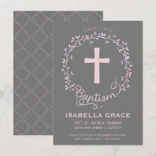 Baptême Christening Invitation - Baby Girl Invitat