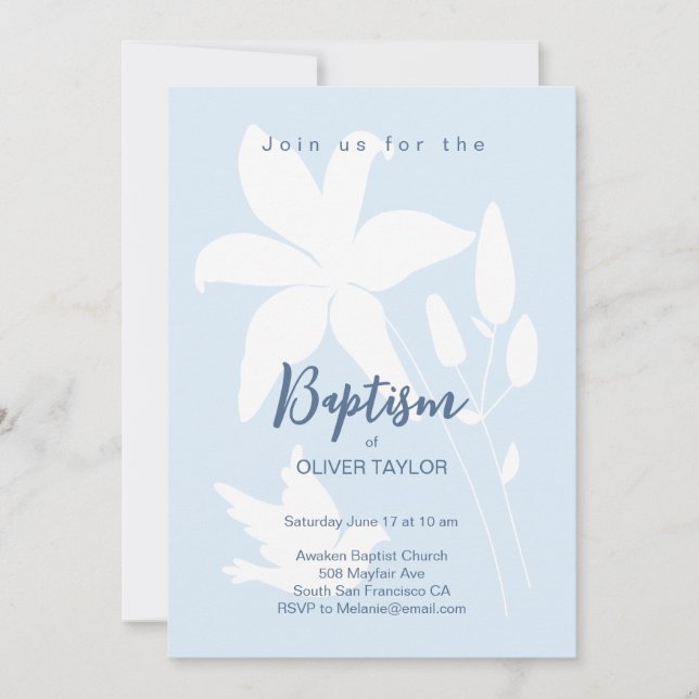 Baptême Christening Lily flower Invitation (Devant)