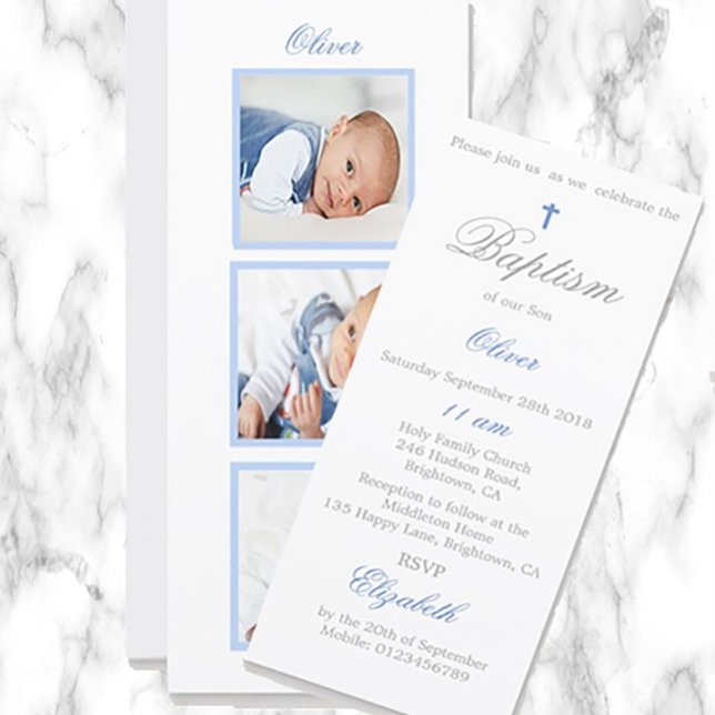 Baptême | Christening Photo Baby Blue Invitation (Créateur téléchargé)