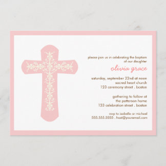 Baptême croisé rose doux Invitation au baptême